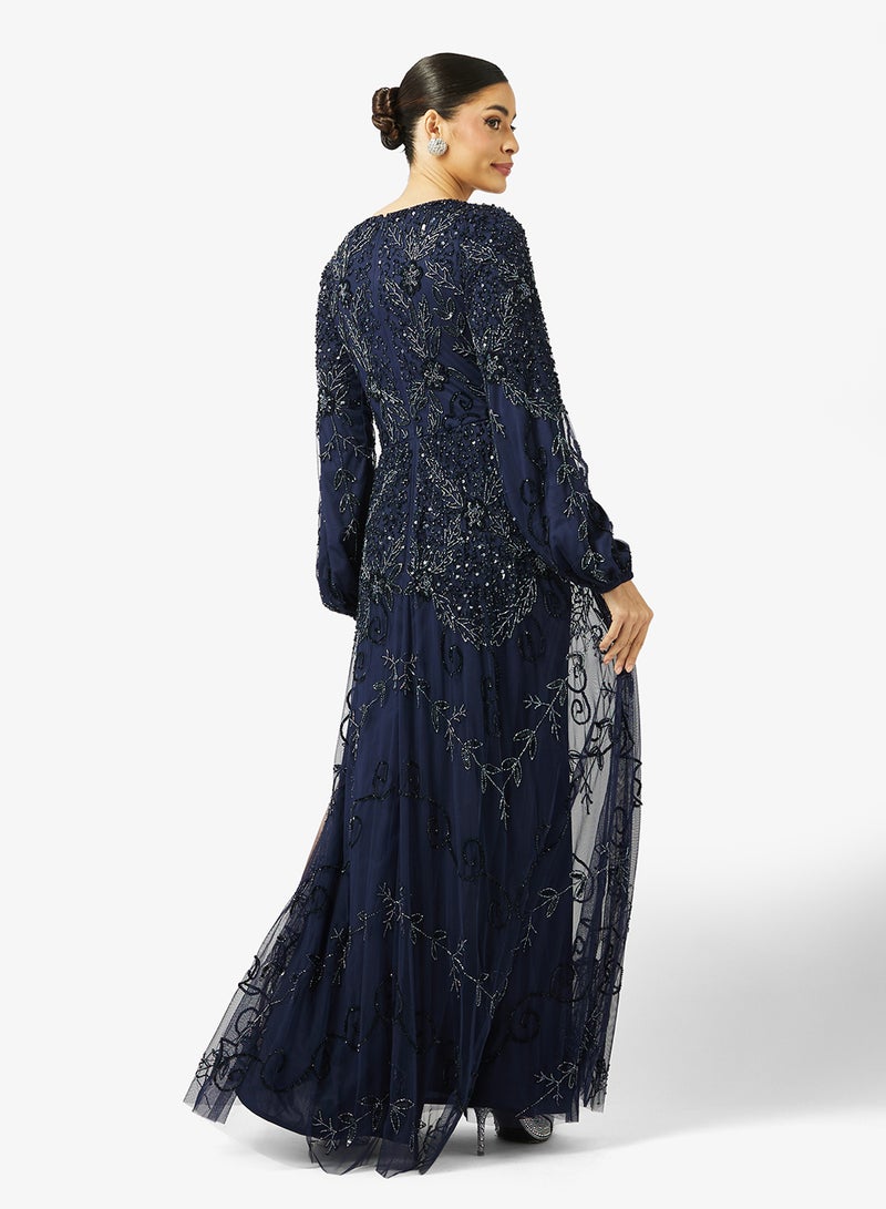 MARYISA Crew Neck Mesh Detailed Maxi Dress - Image 2